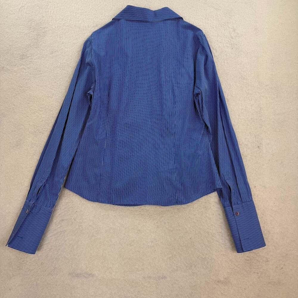 Lafayette 148 Blue Ruched Button Down Top Cotton Y2K Office Siren Quiet Luxury - Picture 2 of 7